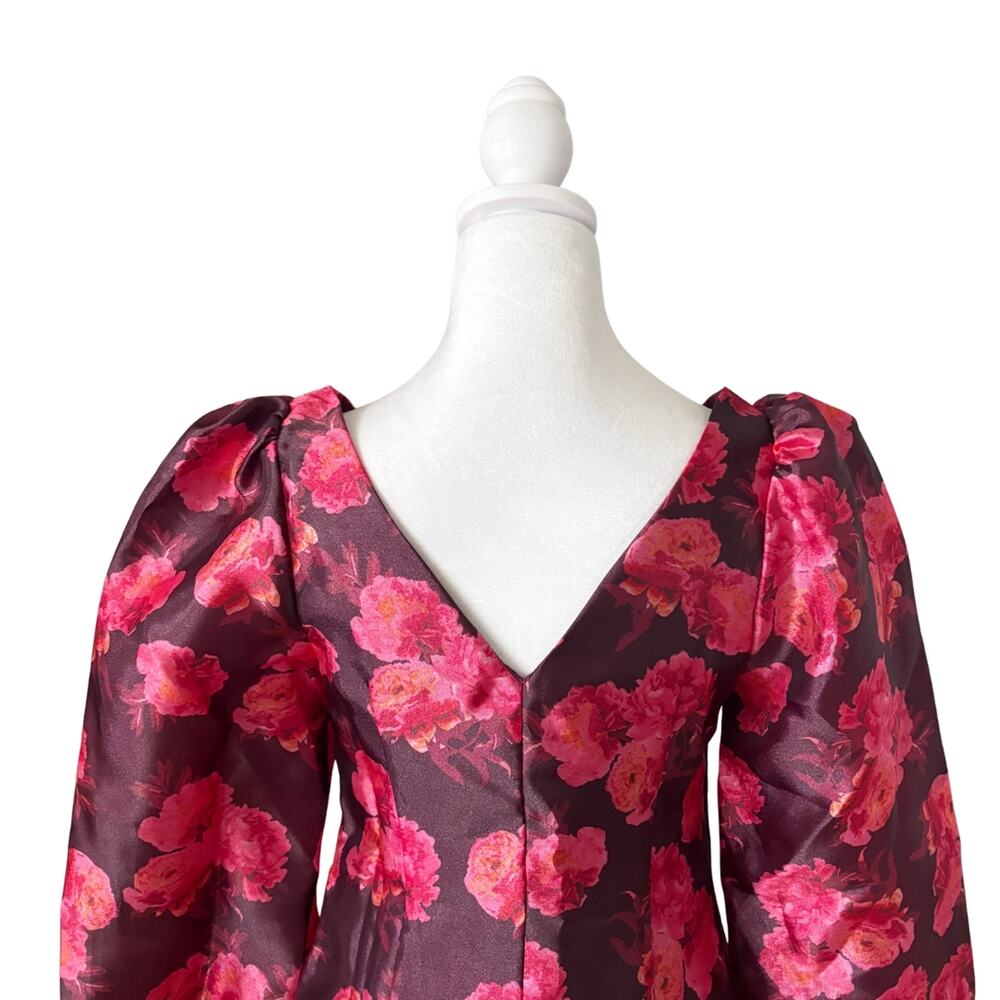 BHLDN Aliana Long Sleeve V Neck Floral Organza Mini Dress XS Red NWT - Picture 6 of 11